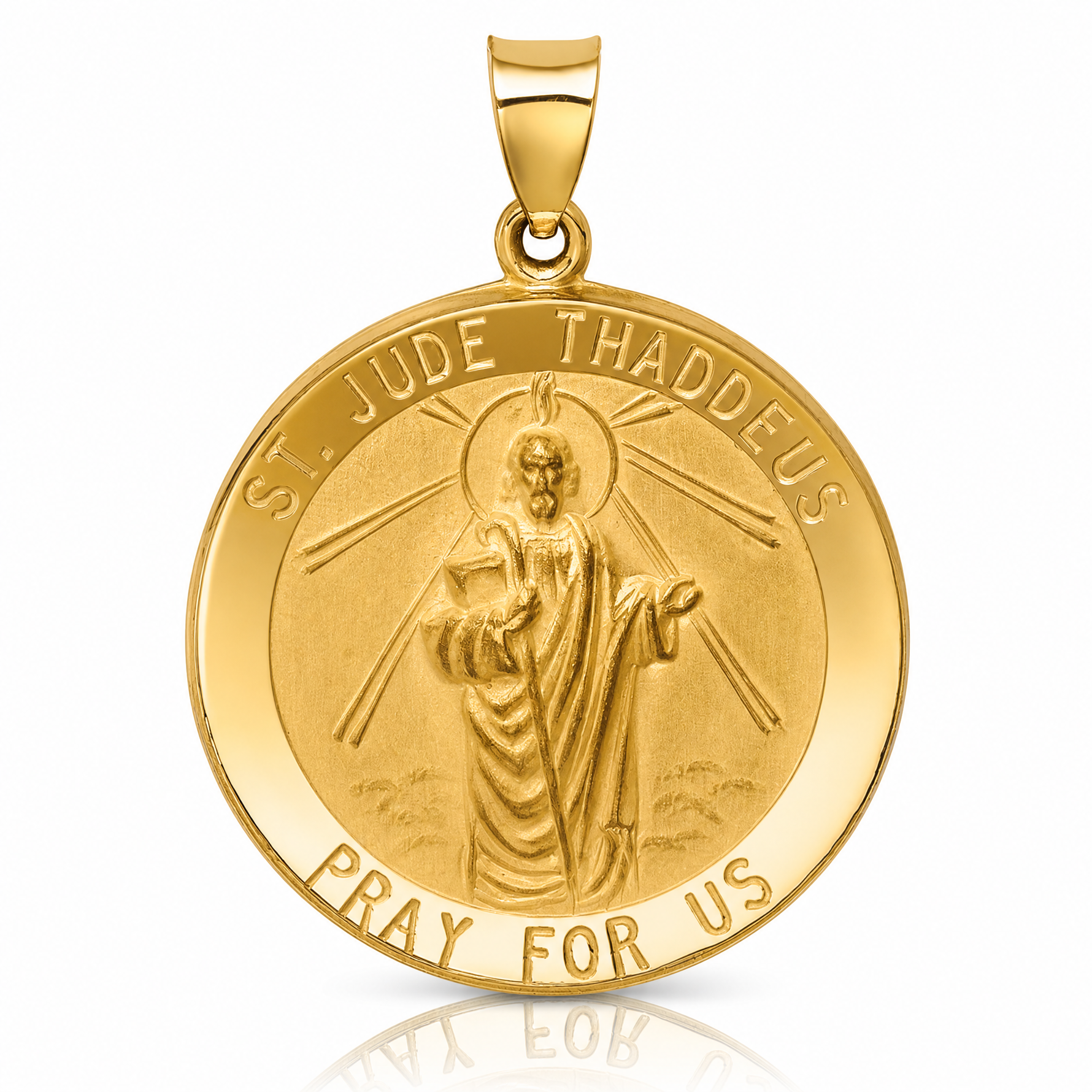 14k Polished and Satin St Jude Thaddeus Medal Hollow Pendant - Lifestyle View