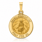 14k Polished and Satin St Peregrine Medal Hollow Pendant - Lifestyle View