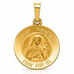 14k Polished and Satin St Theresa Medal Hollow Pendant - Lifestyle View