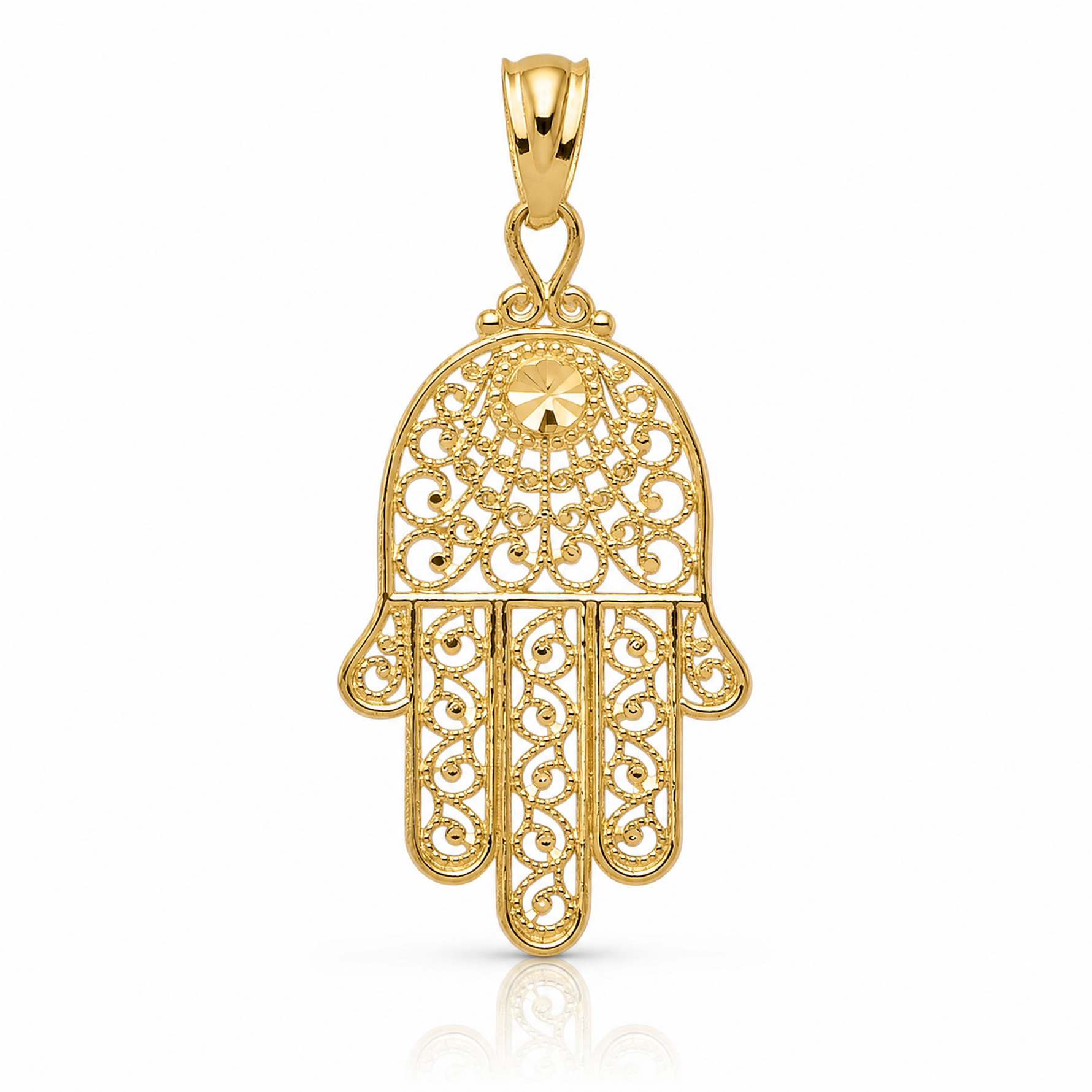 14k Yellow Gold Hand of God Pendant - Lifestyle View
