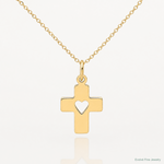 14k Polished Cross with Heart Pendant - Lifestyle View