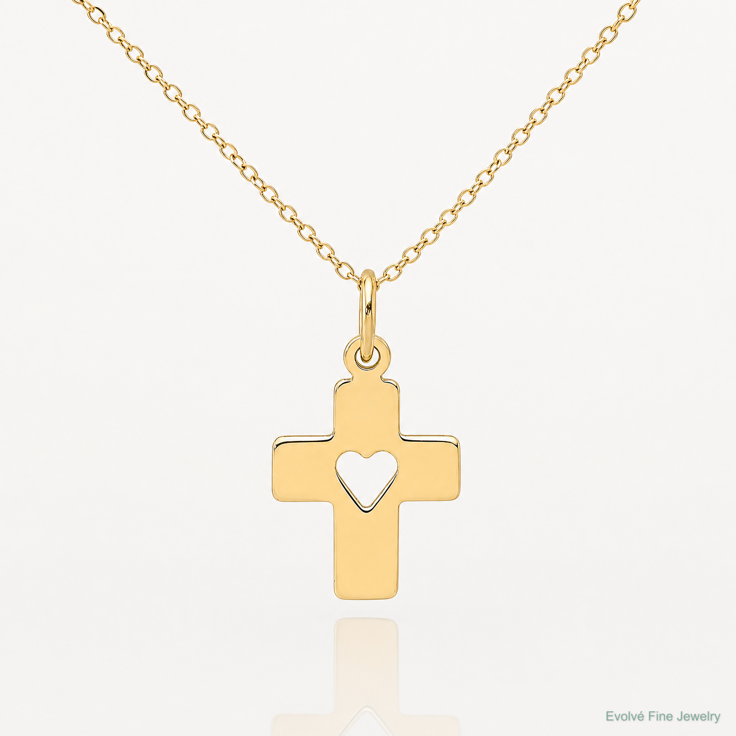 14k Polished Cross with Heart Pendant - Lifestyle View
