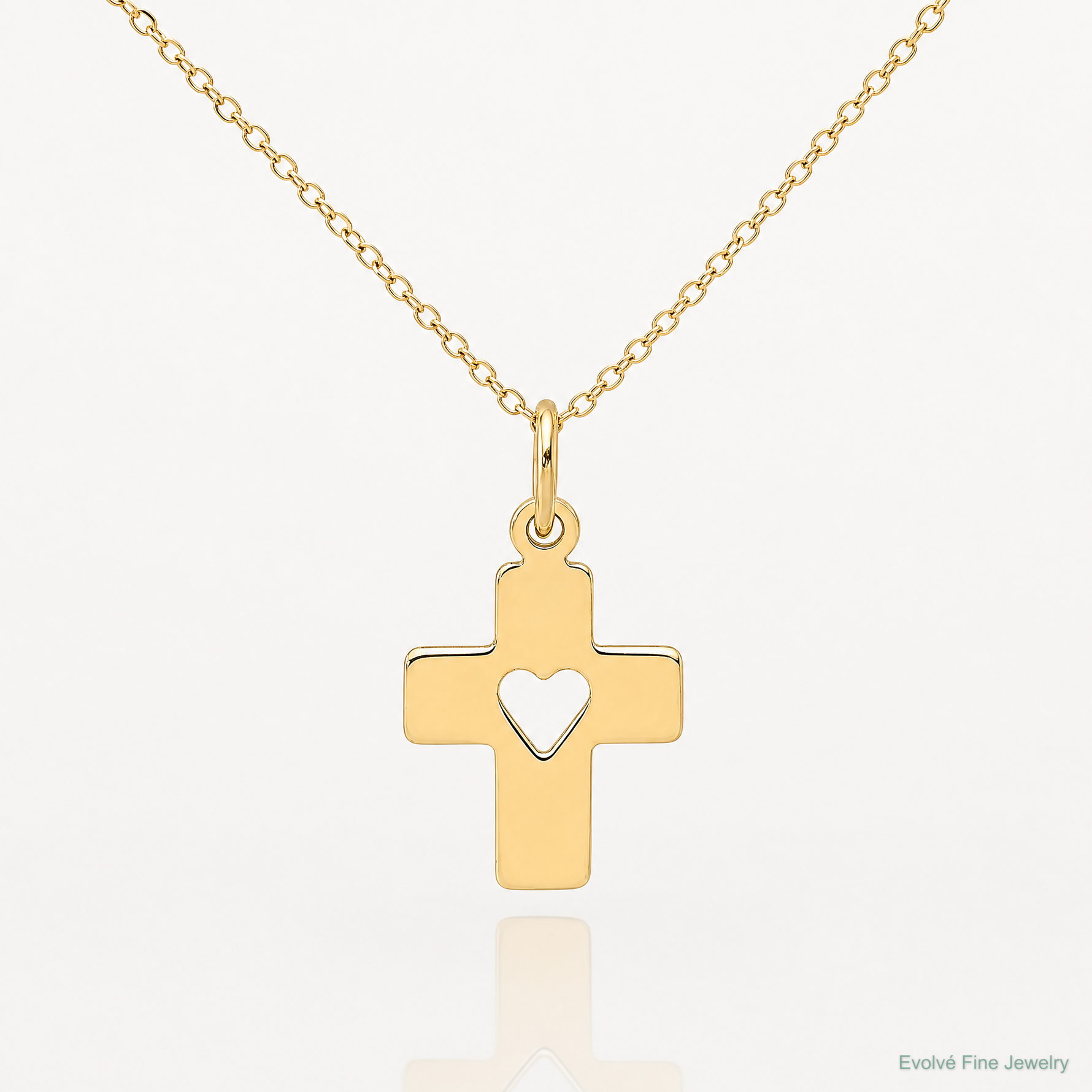 14k Polished Cross with Heart Pendant - Lifestyle View