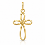 14k Gold Polished Small Ribbon Cross Pendant - Lifestyle View