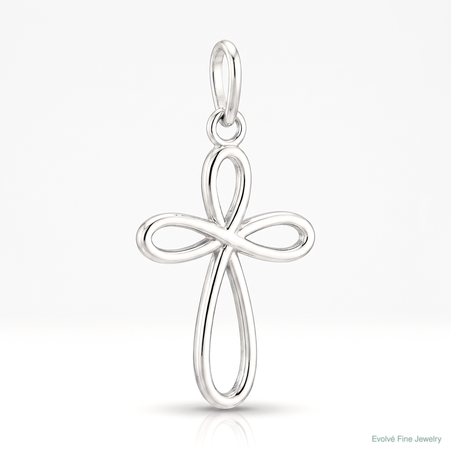 14k White Gold Polished Small Ribbon Cross Pendant - Lifestyle View