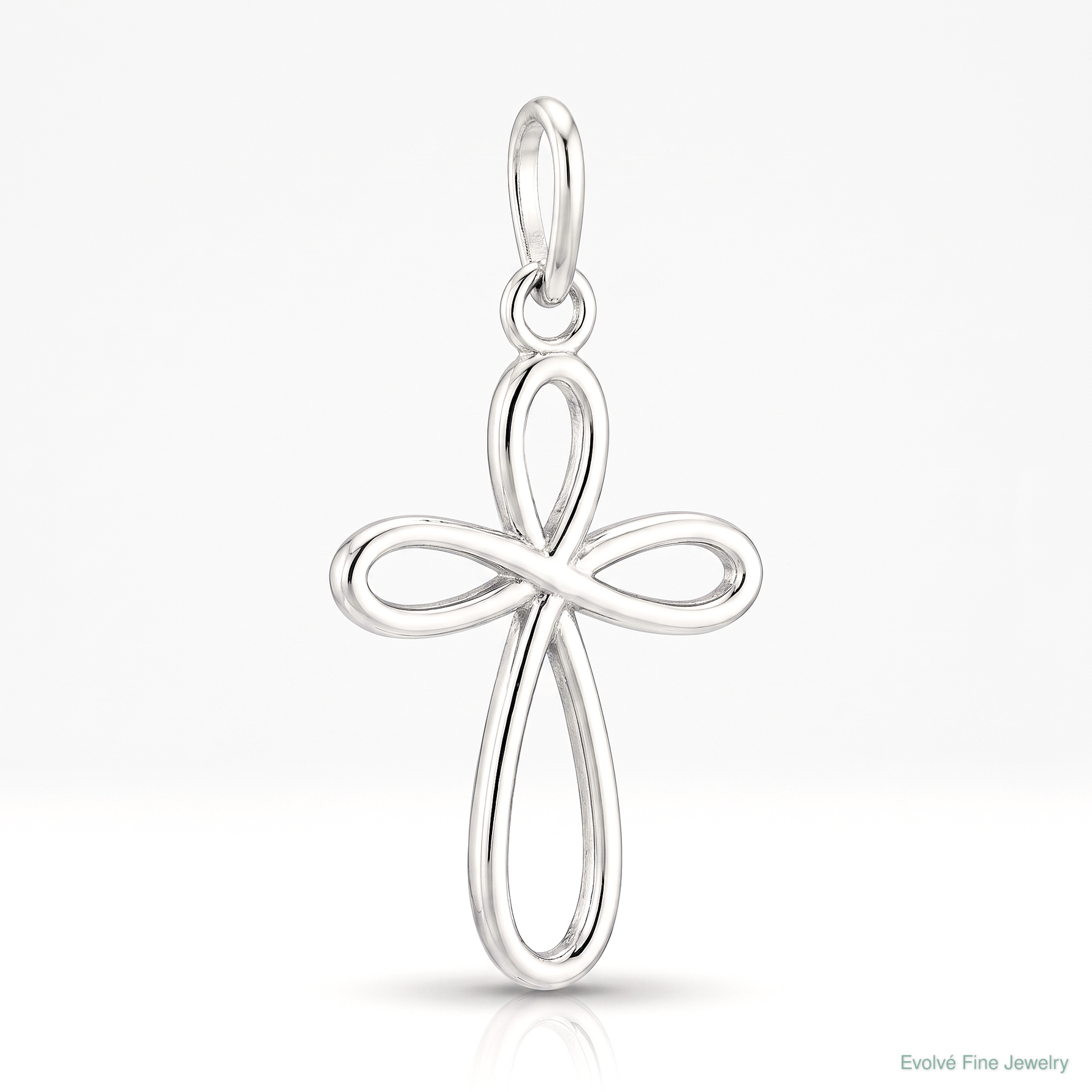 14k White Gold Polished Small Ribbon Cross Pendant - Lifestyle View