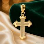 14k Gold Polished Small Budded Cross - Lifestyle View