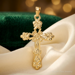 14k Polished Budded Cross Pendant - Lifestyle View