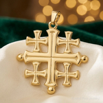 14k Polished Jerusalem Cross Pendant - Lifestyle View