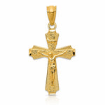 14k Gold Polished Small Passion Crucifix Pendant - Lifestyle View