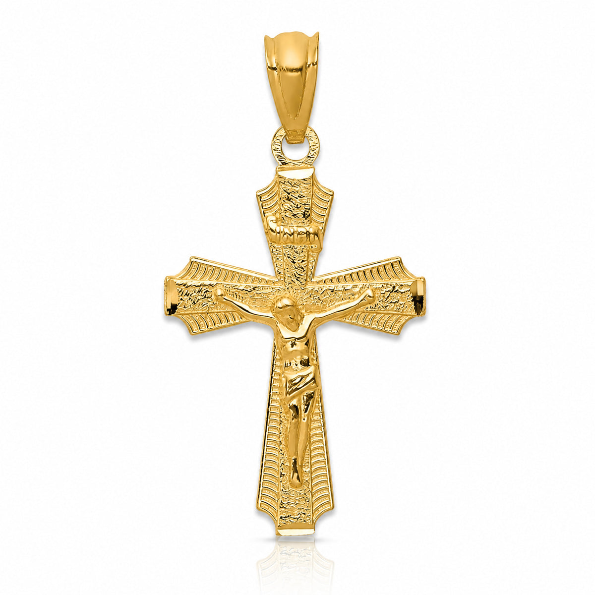 14k Gold Polished Small Passion Crucifix Pendant - Lifestyle View
