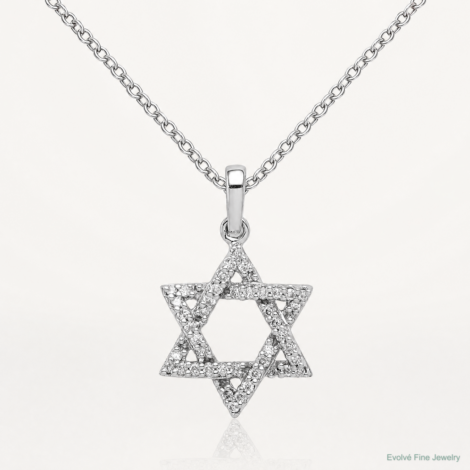 14k White Gold Diamond Star of David Pendant - Lifestyle View