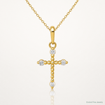 14k Polished Beaded CZ Cross Charm - Lifestyle View