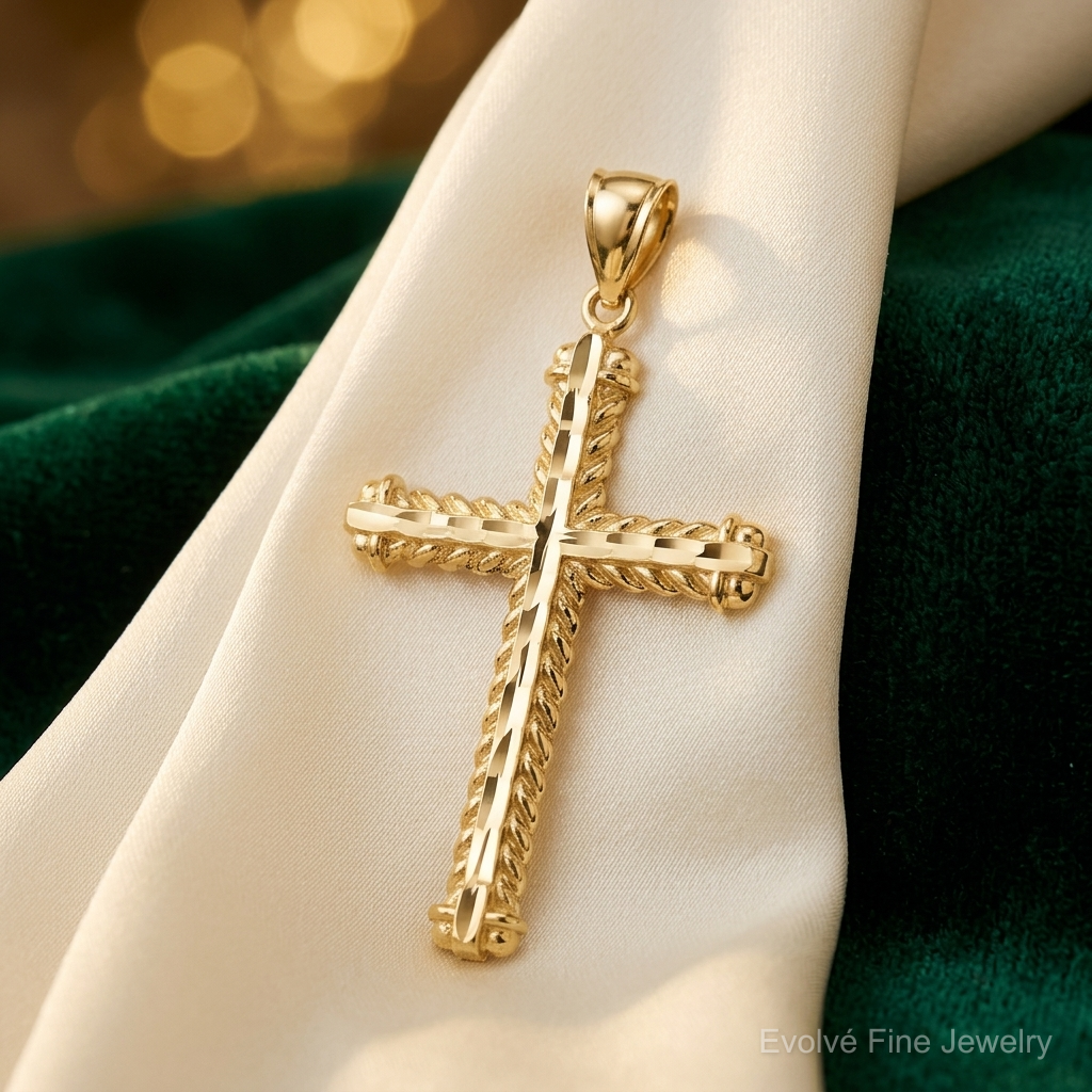 14K Diamond-cut Cross Pendant - Lifestyle View