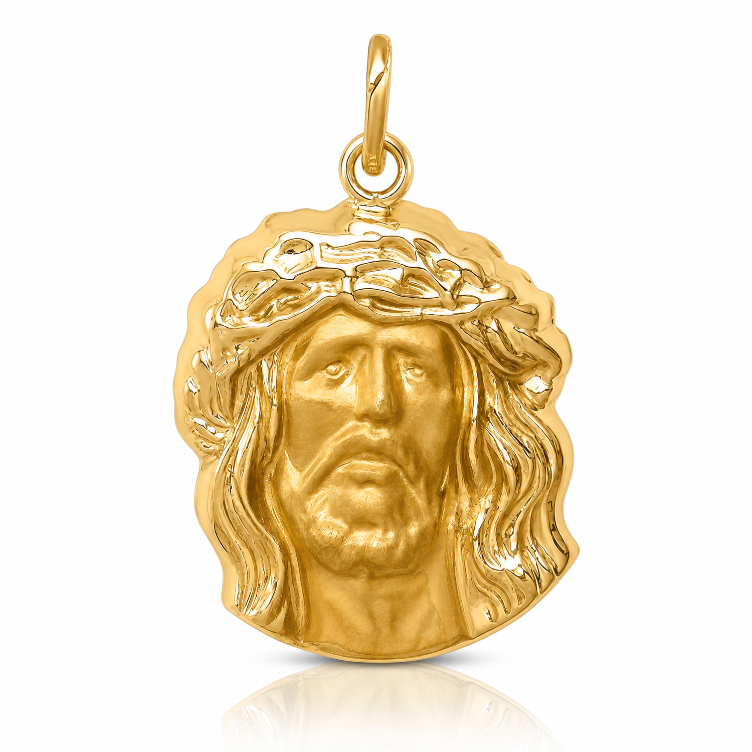 14k Hollow Polished/Satin Medium Jesus Medal - Lifestyle View