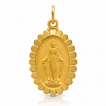 14k Solid Polished/Satin Medium Oval Scalloped Miraculous Medal - Lifestyle View