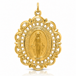 14k Solid Polished/Satin Fancy Pierced Oval Miraculous Medal - Lifestyle View