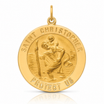 14k Solid Polished/Satin Large Round St. Christopher Medal - Lifestyle View