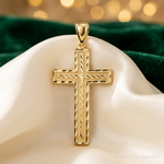 14K Diamond-cut Cross Pendant - Lifestyle View