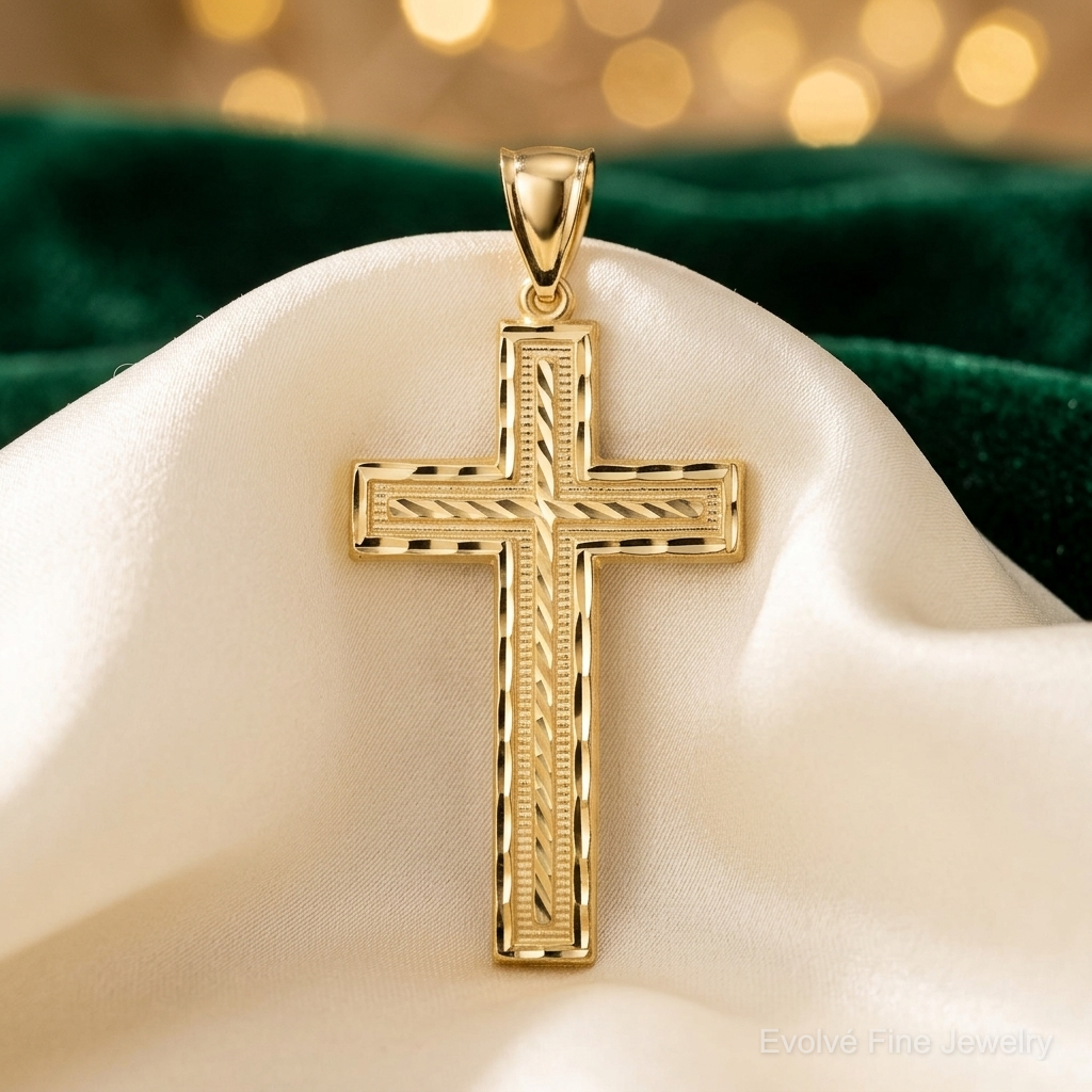 14K Diamond-cut Cross Pendant - Lifestyle View