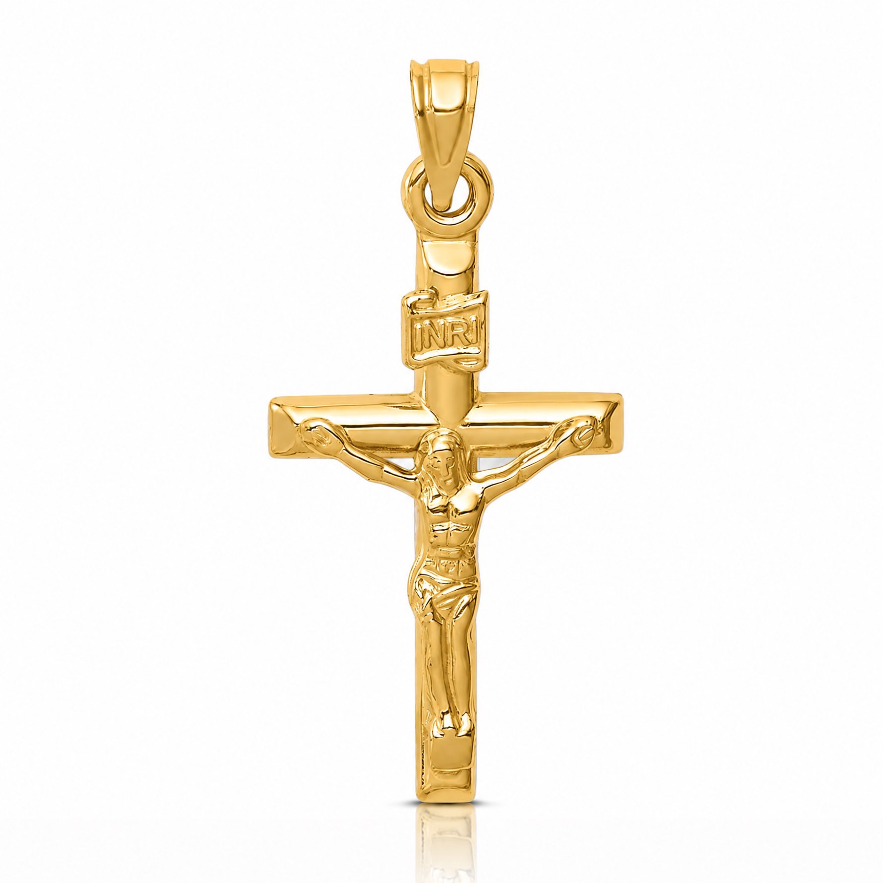 14k Hollow Crucifix Pendant - Lifestyle View