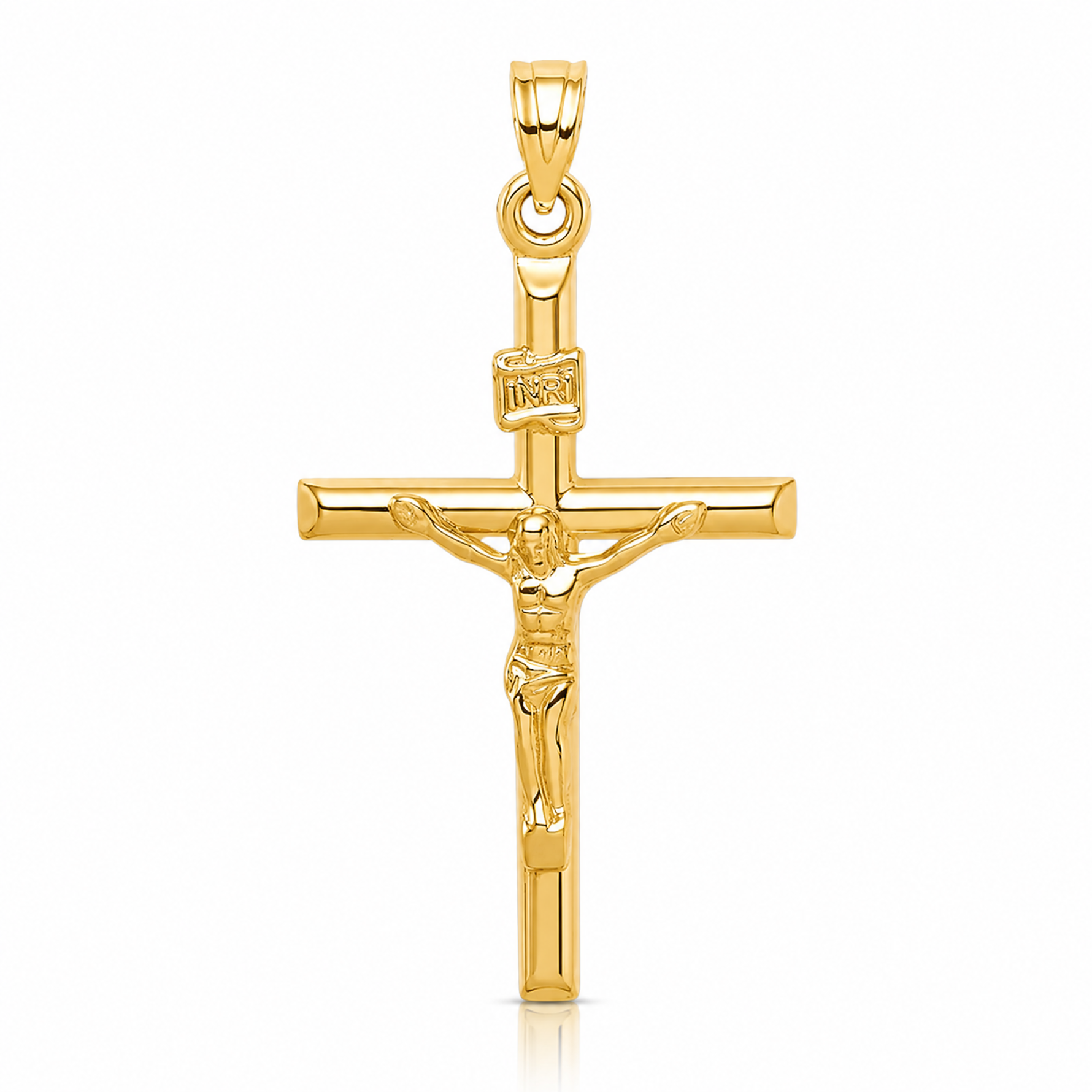 14k Hollow Crucifix Pendant - Lifestyle View