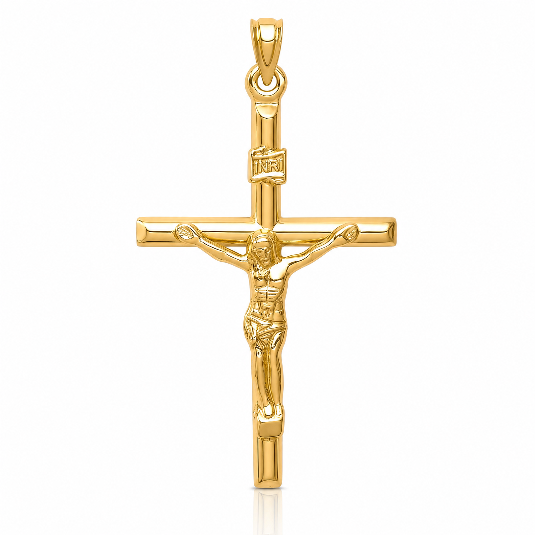 14k Hollow Crucifix Pendant - Lifestyle View