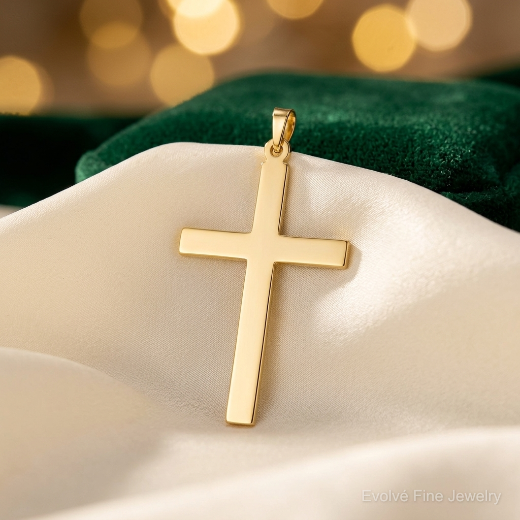 14k Polished Solid Cross Pendant - Lifestyle View