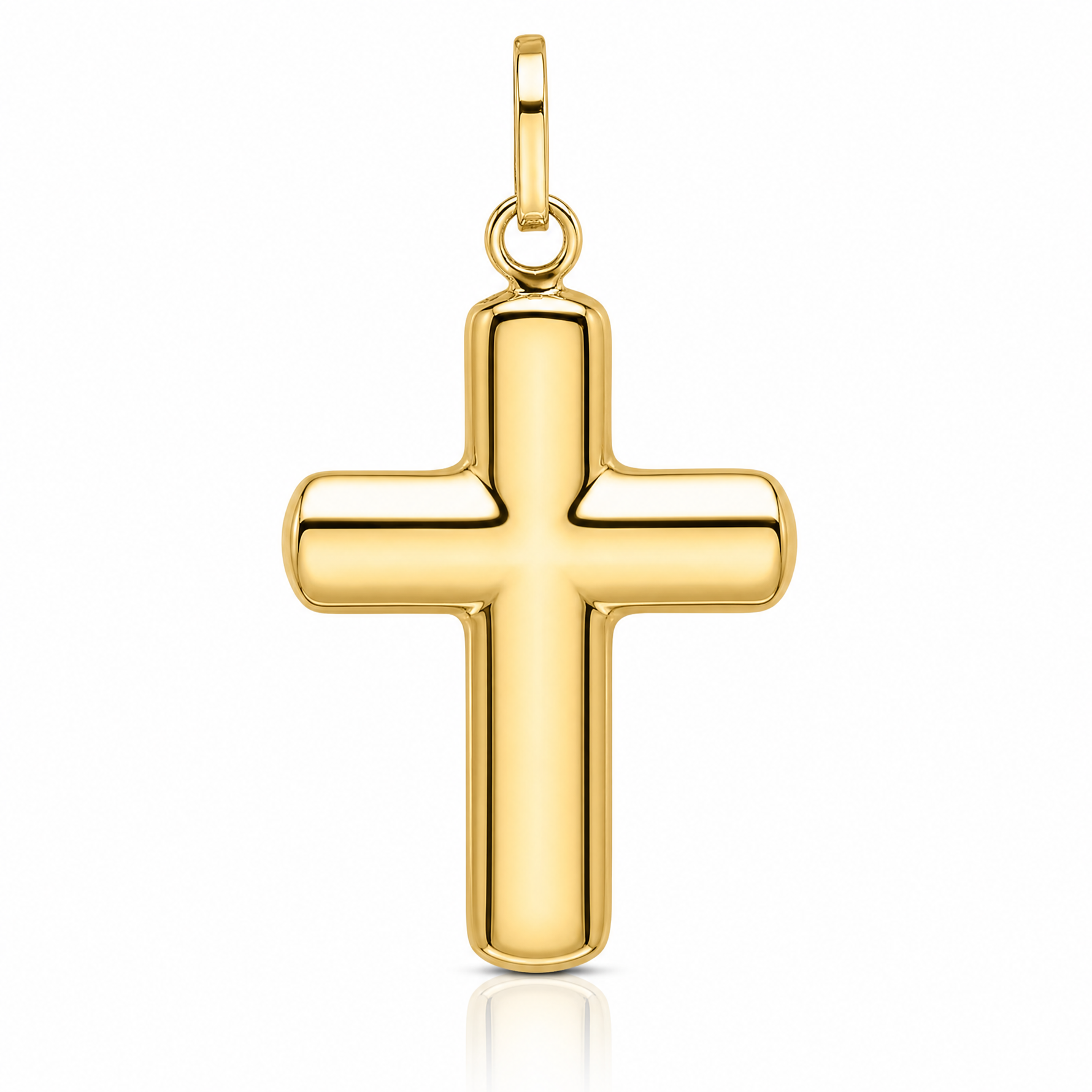 14k Polished Puffed Cross Pendant - Lifestyle View
