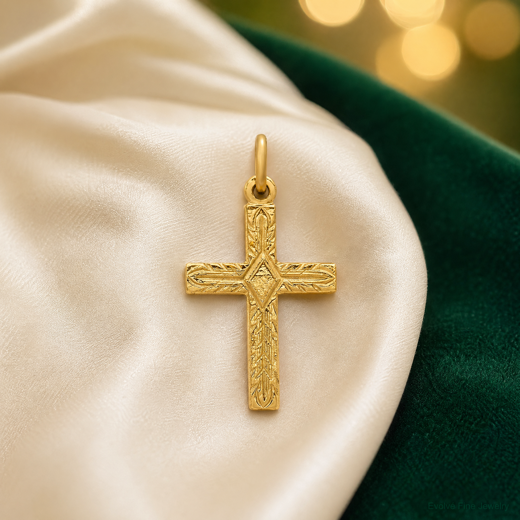 14k Small Cross Charm - Lifestyle View