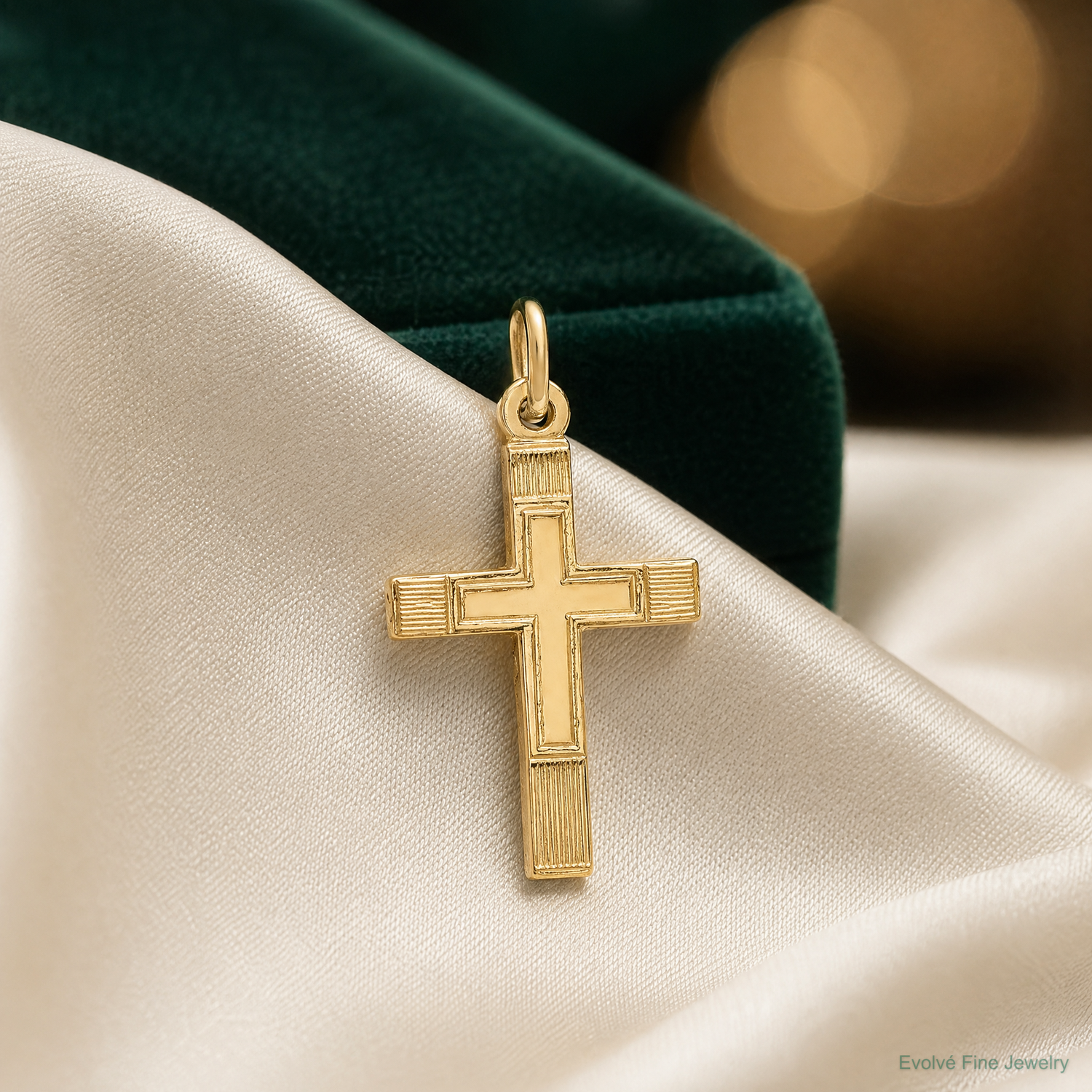 14k Small Cross Charm - Lifestyle View