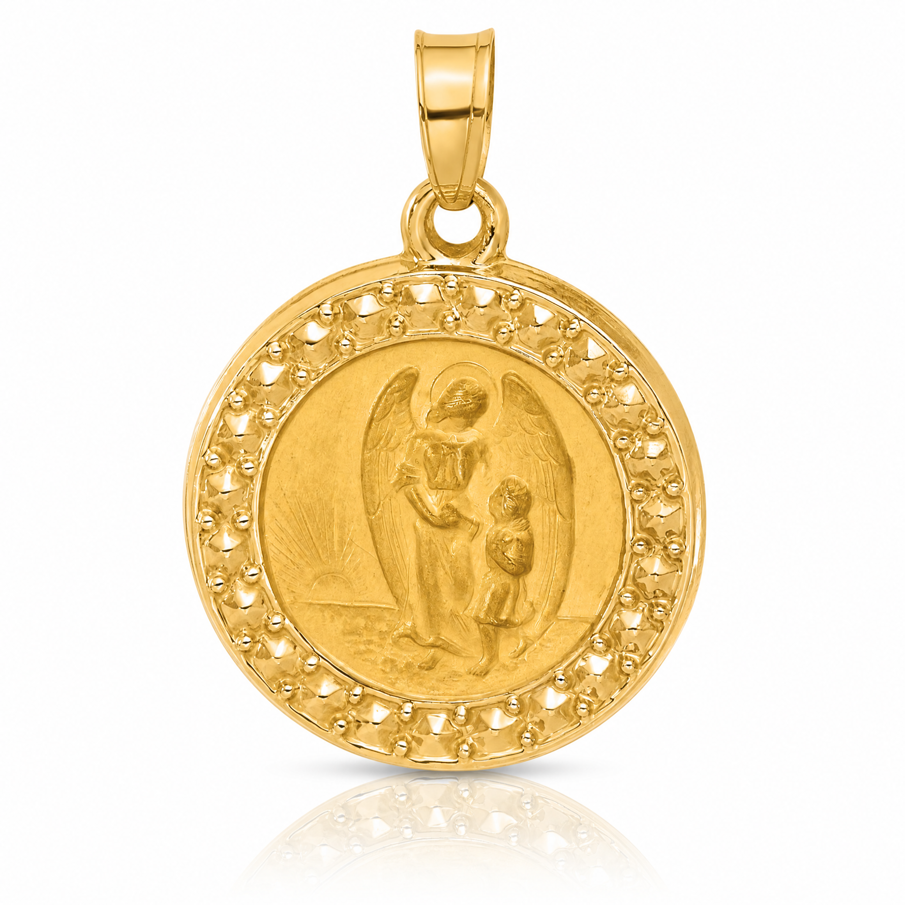 14K Hollow Our Guardian Angel Medal - Lifestyle View