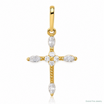 14k Polished and Beaded Fancy CZ Cross Pendant - Lifestyle View