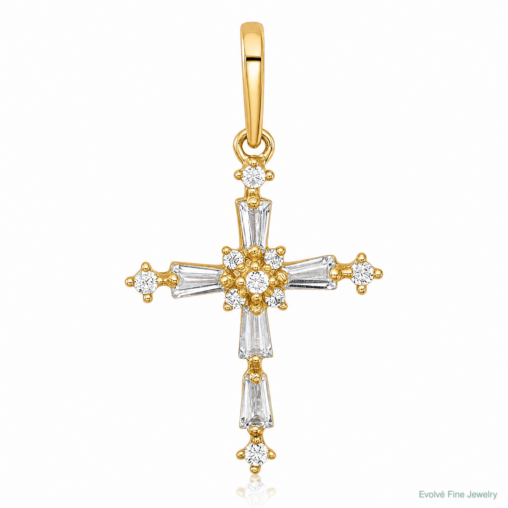 14k Polished Fancy CZ Cross Pendant - Lifestyle View