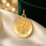 14k Guardian Angel Medal Charm - Lifestyle View