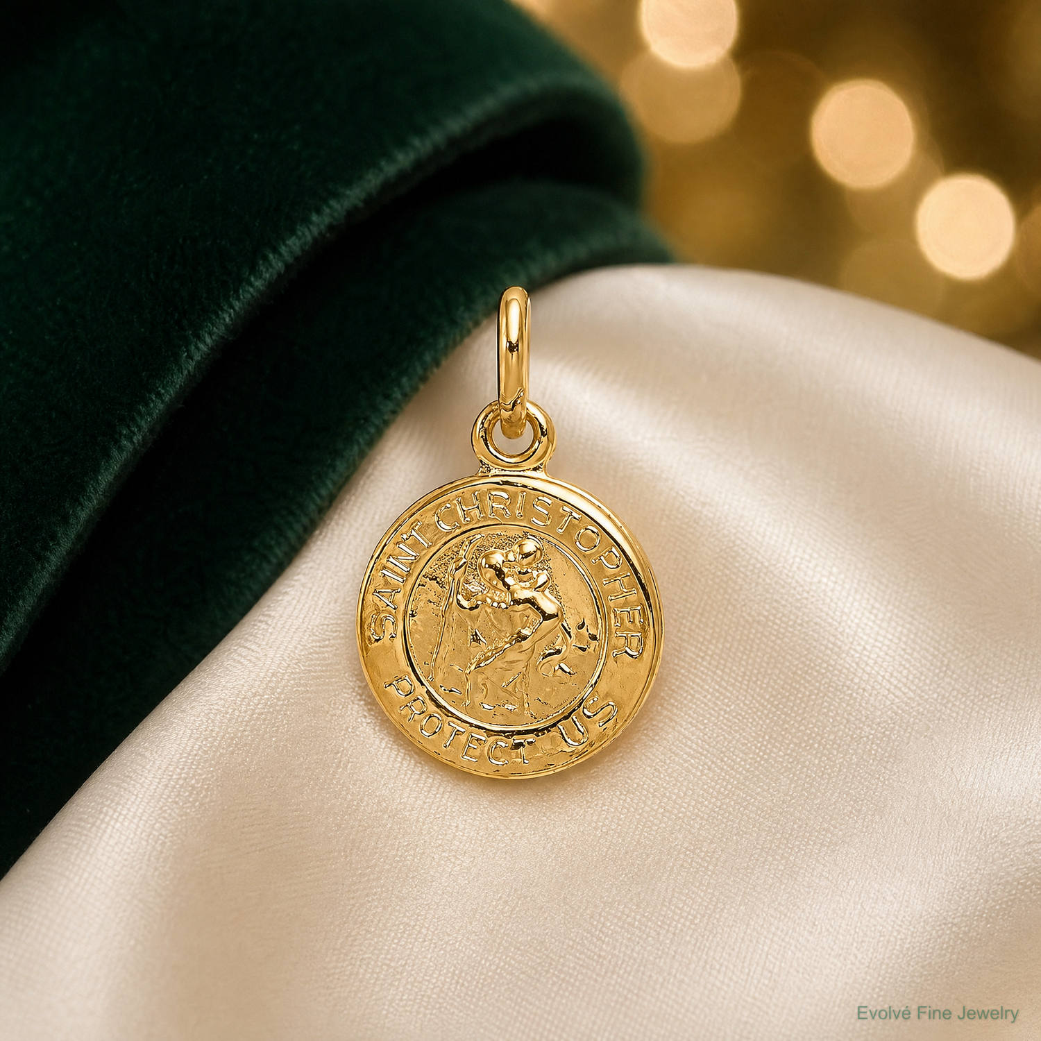14k Saint Christopher Medal Charm - Lifestyle View