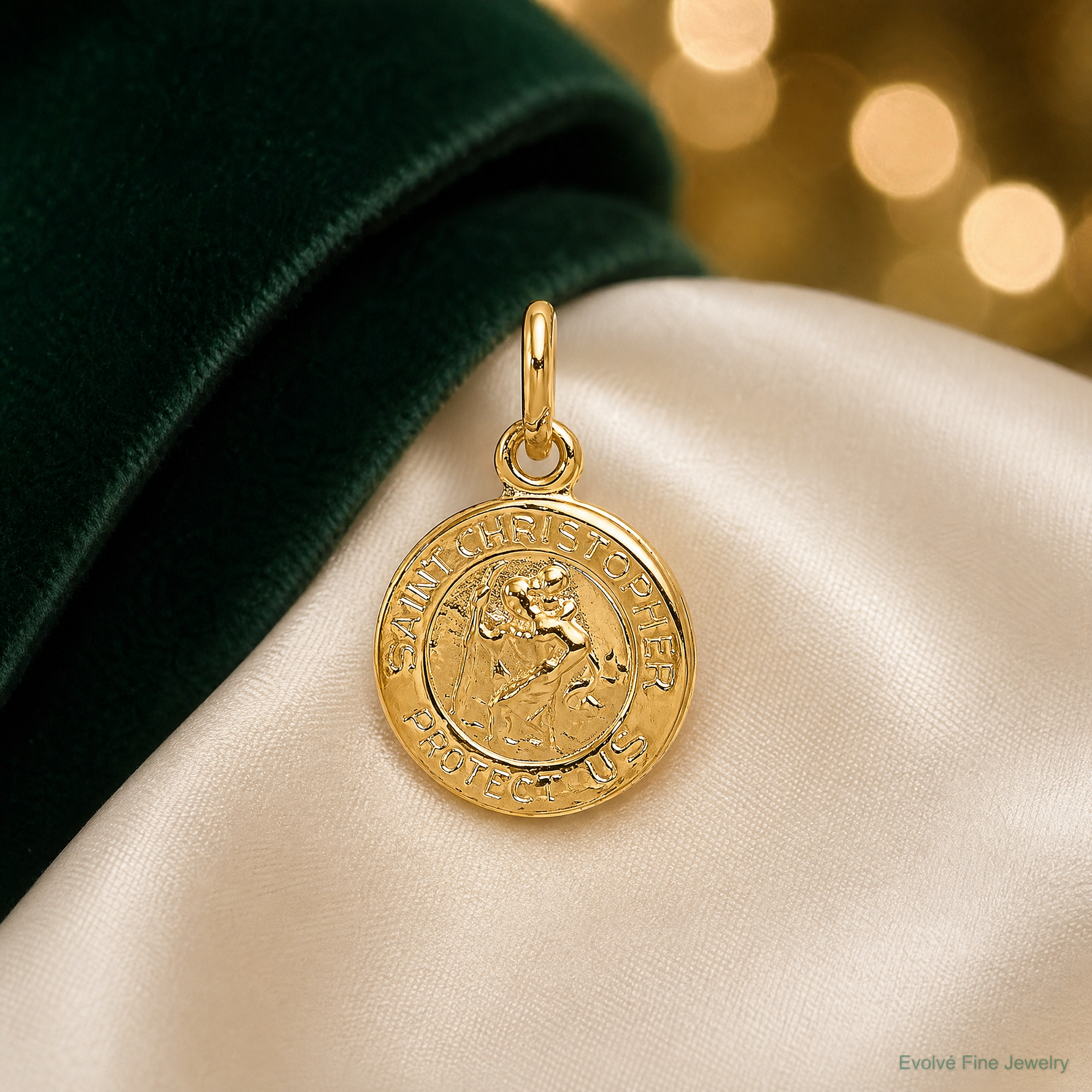 14k Saint Christopher Medal Charm - Lifestyle View