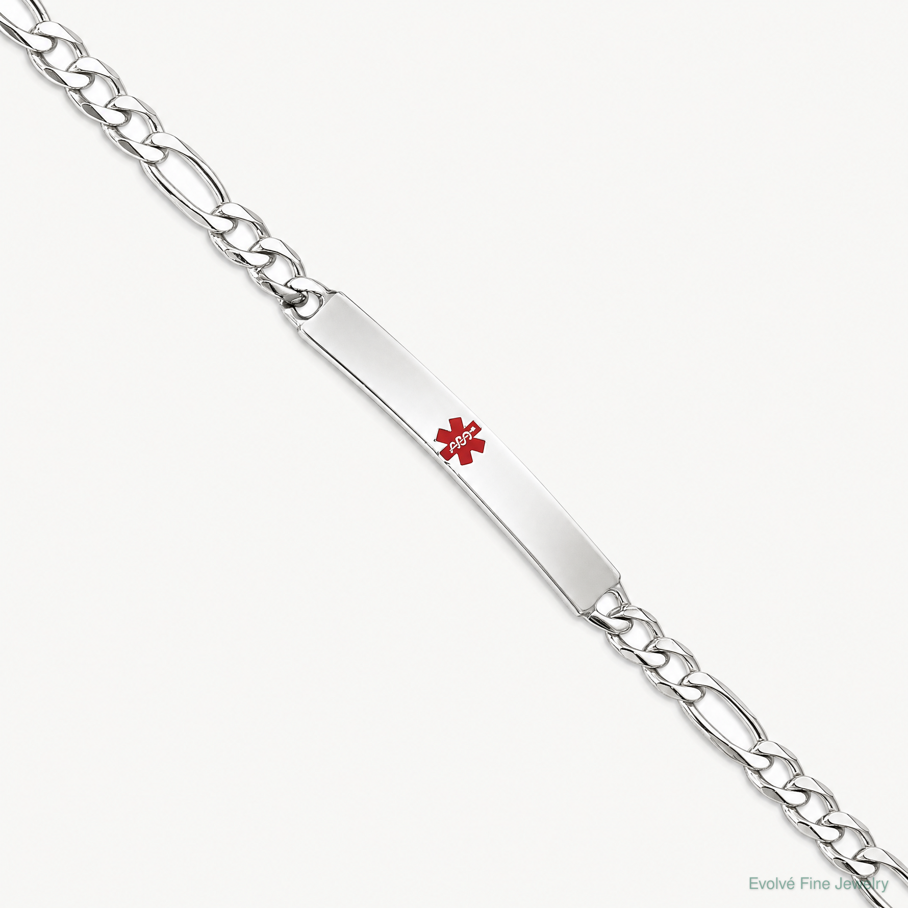 Sterling Silver Polished Medical Figaro Anchor Link ID Bracelet - Lifestyle View