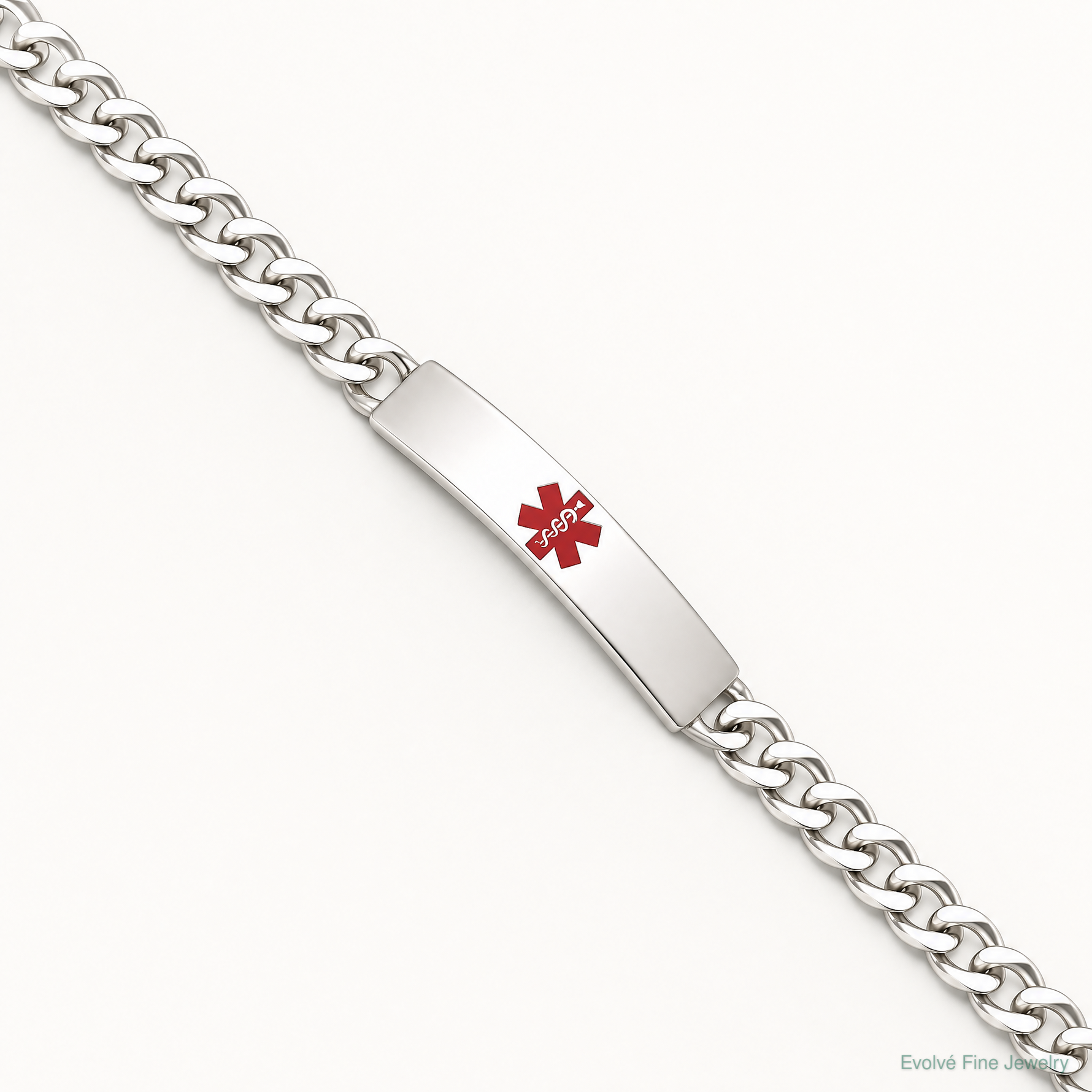Sterling Silver Polished Medical Curb Link ID Bracelet - Lifestyle View