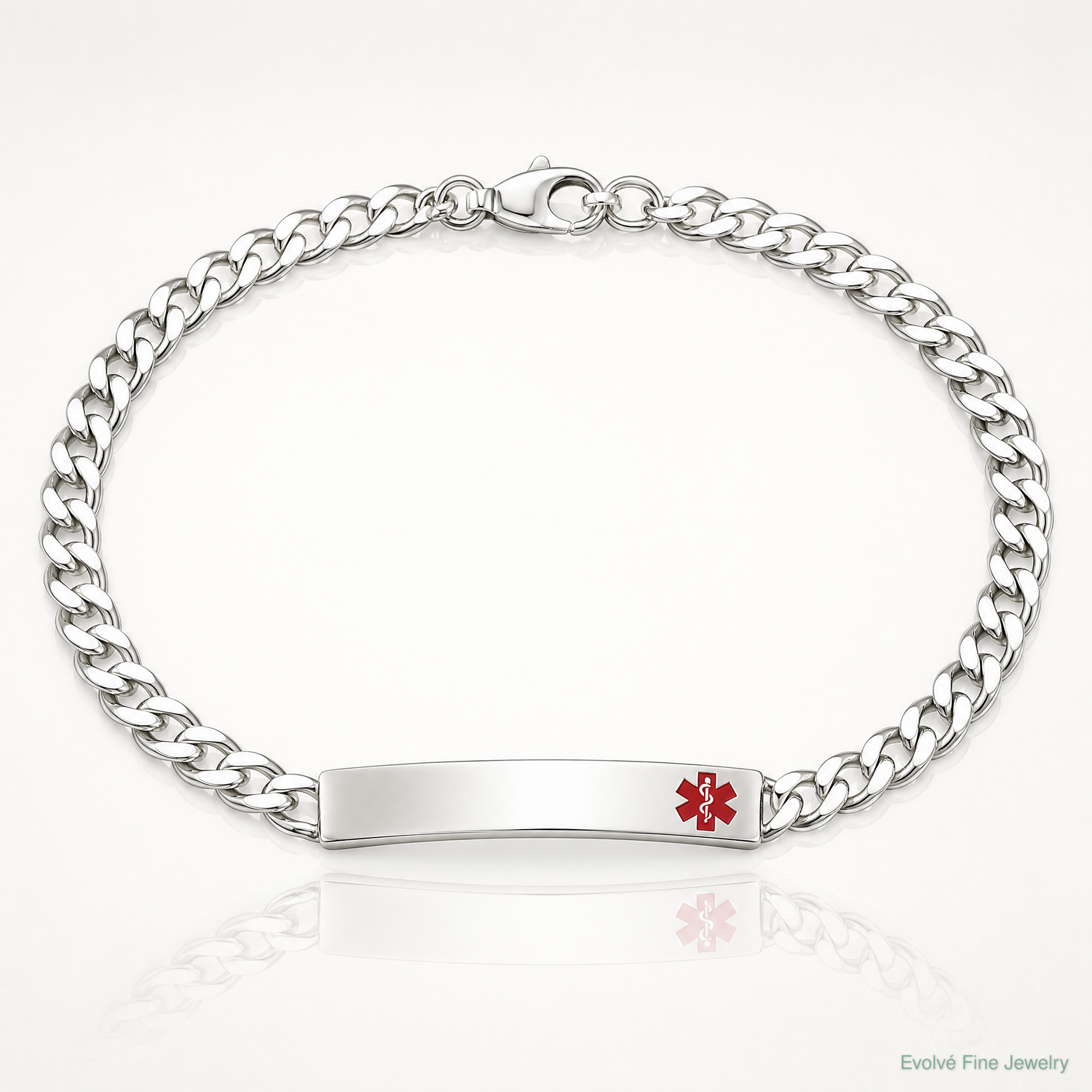 Sterling Silver Polished Medical Curb Link ID Bracelet - Lifestyle View
