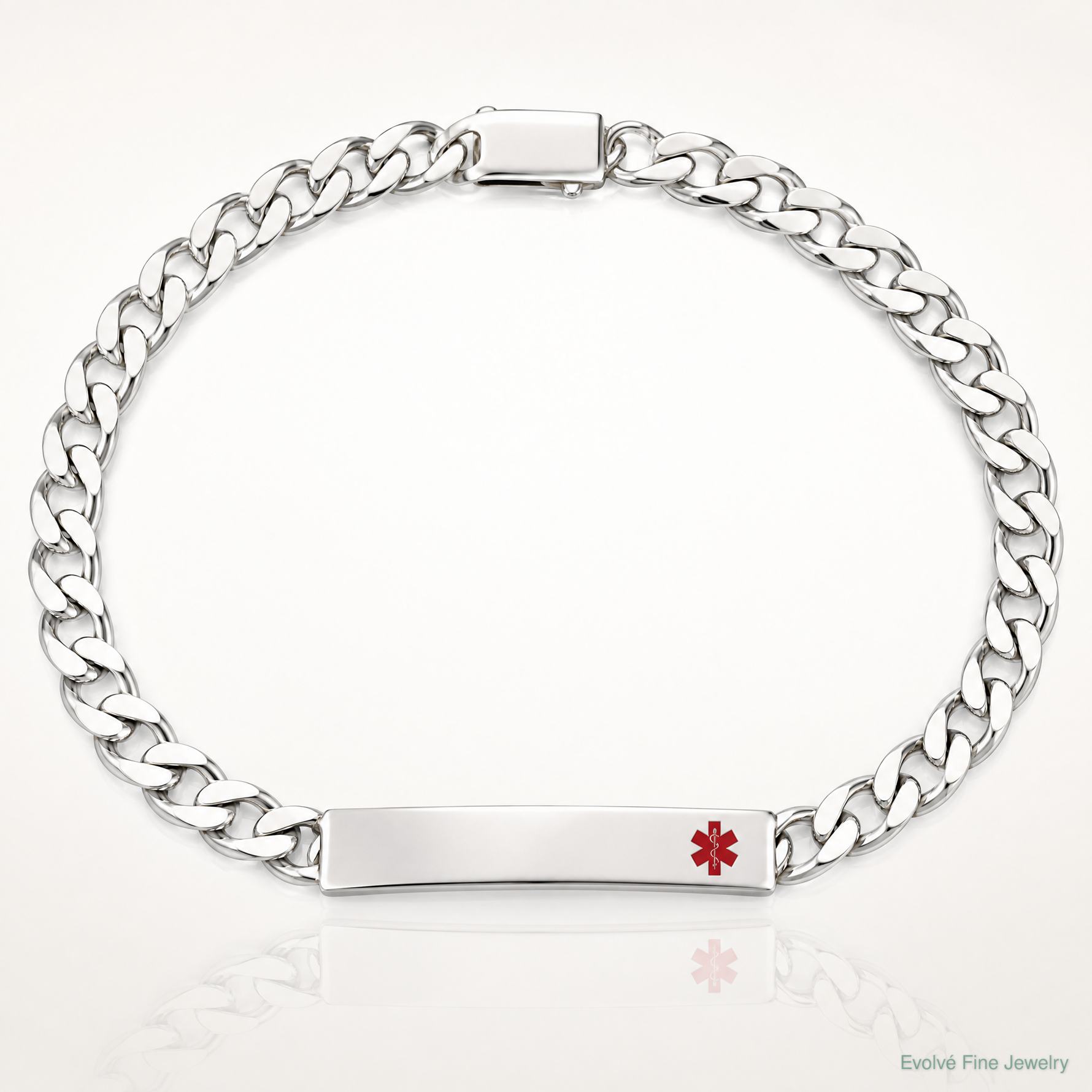 Sterling Silver Polished Medical Curb Link ID Bracelet - Lifestyle View