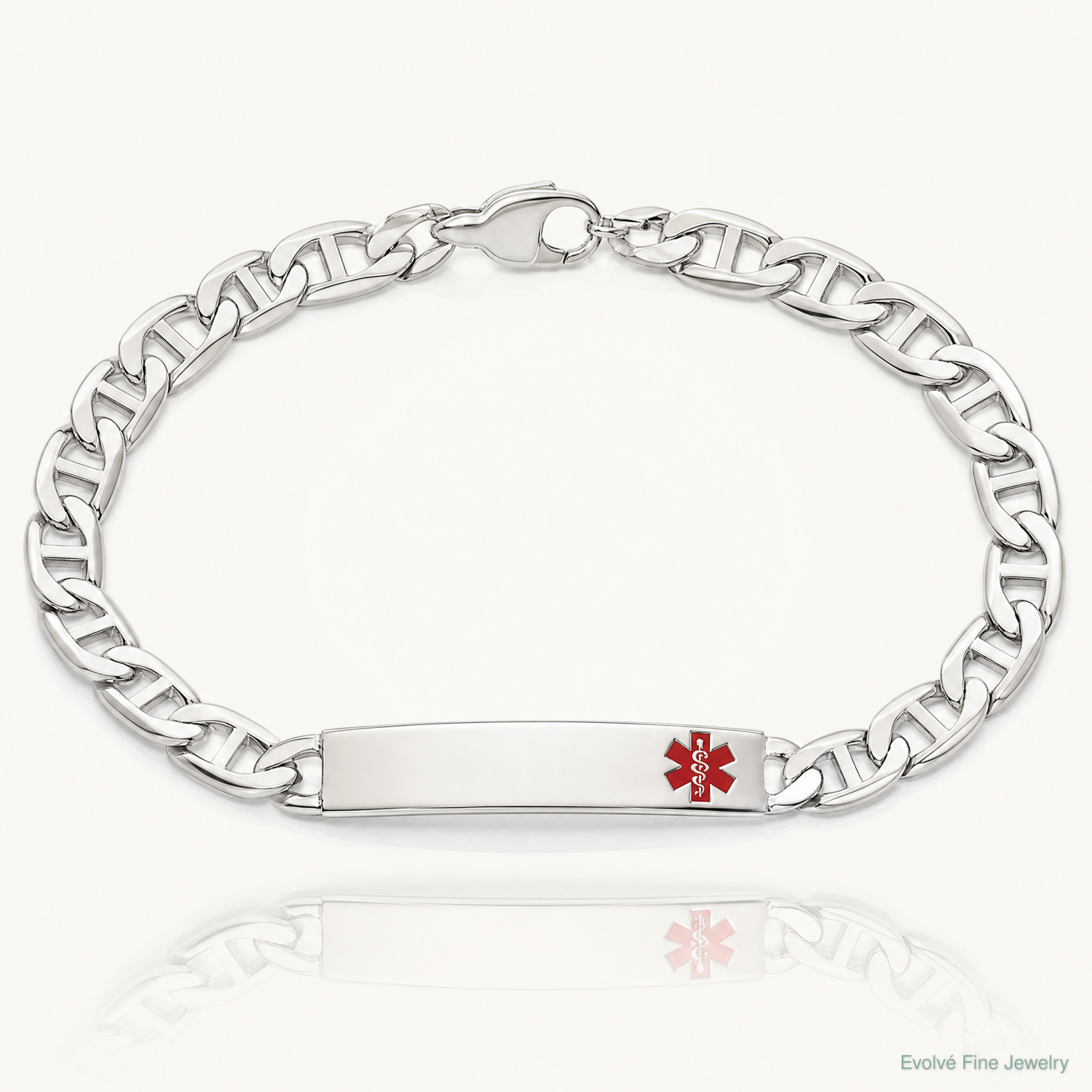Sterling Silver Polished Medical Anchor Link ID Bracelet - Lifestyle View