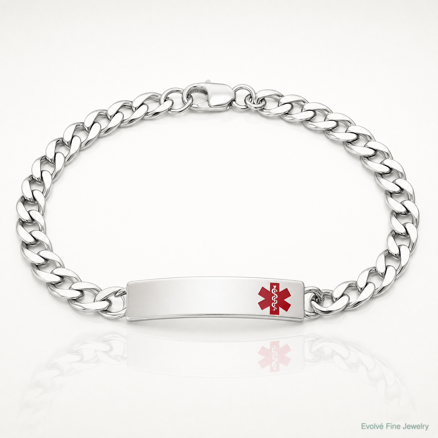 Sterling Silver Polished Medical Curb Link ID Bracelet - Lifestyle View