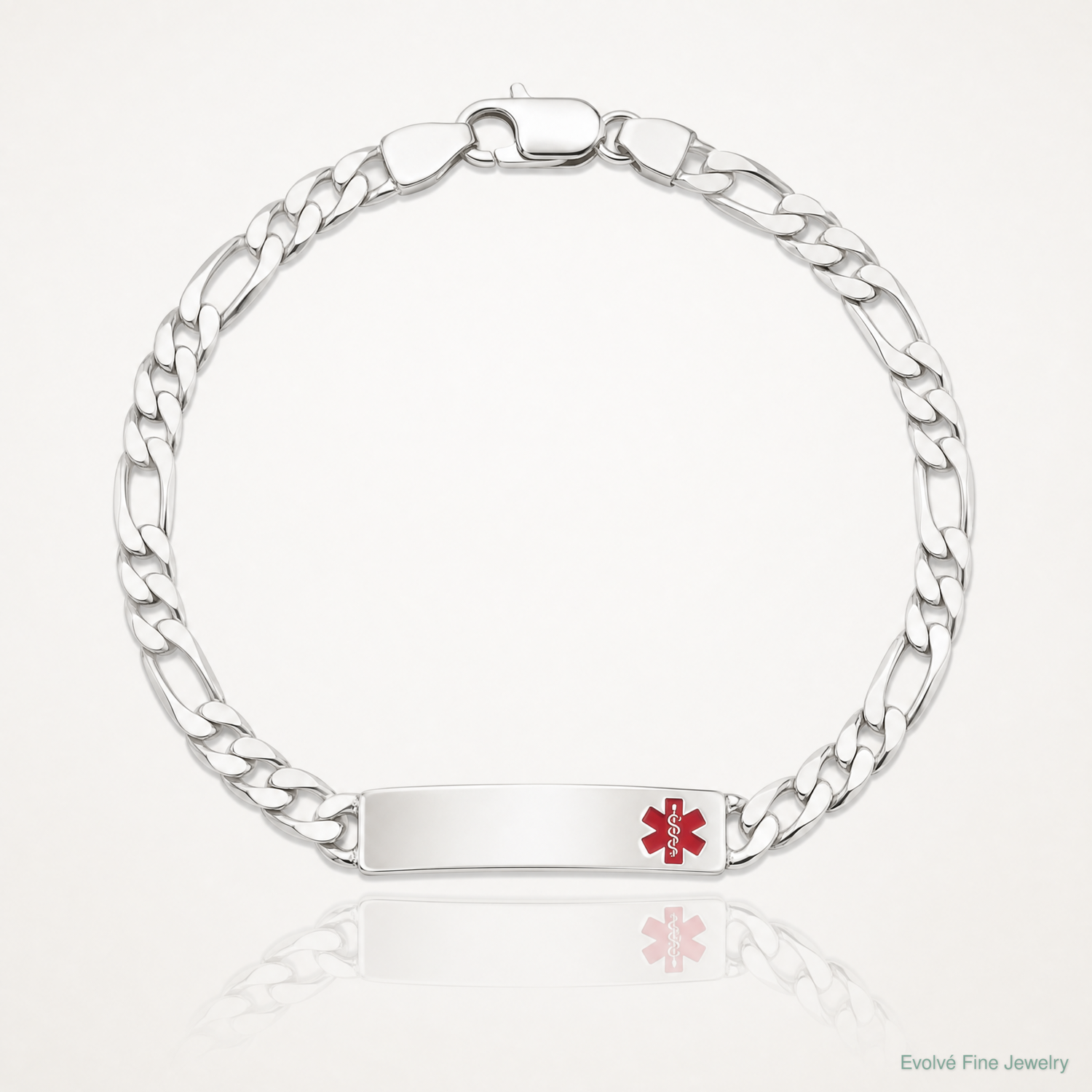 Sterling Silver Polished Medical Figaro Anchor Link ID Bracelet - Lifestyle View