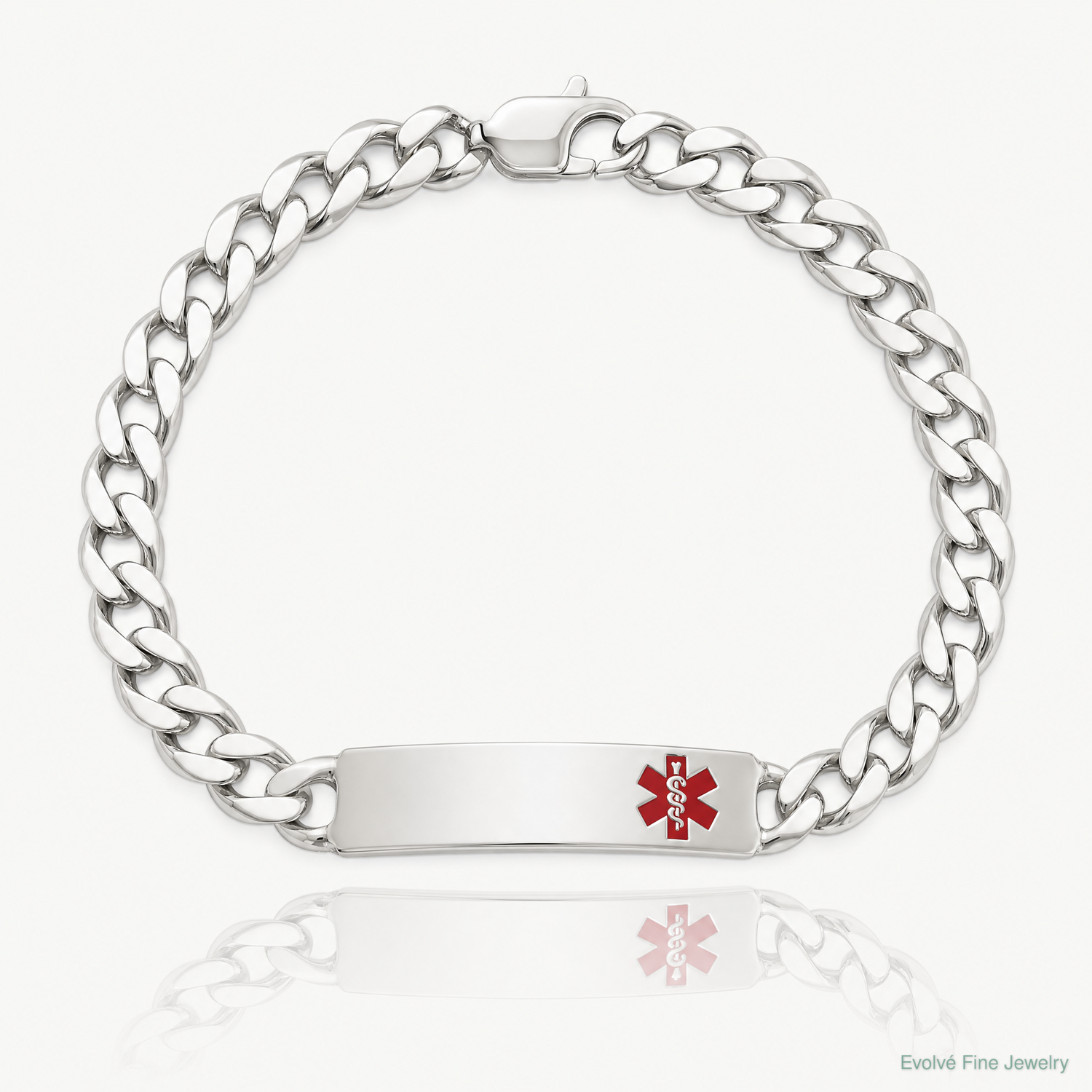 Sterling Silver Polished Medical Curb Link ID Bracelet - Lifestyle View
