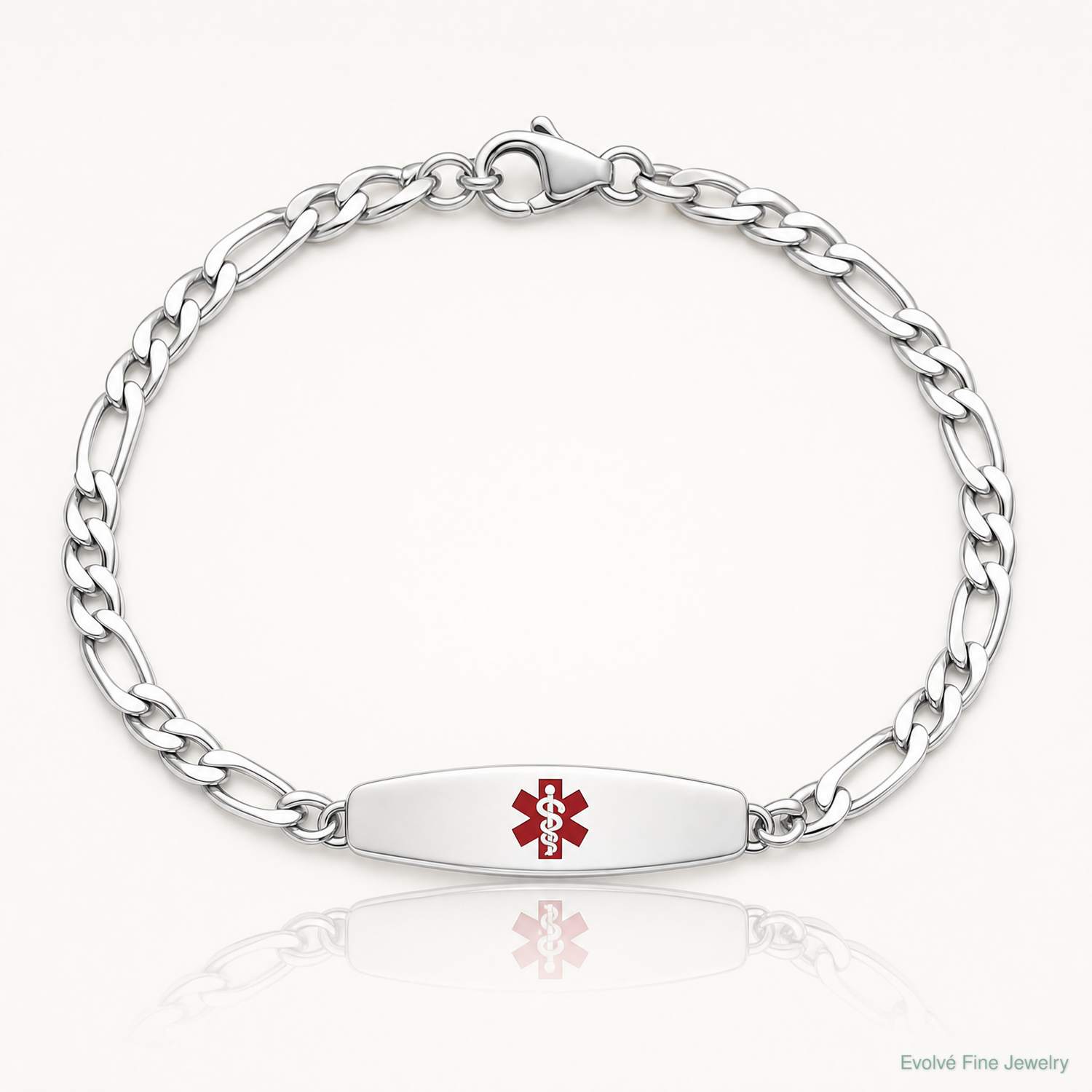 Sterling Silver Rhodium-plated Medical ID Figaro Link Bracelet - Lifestyle View