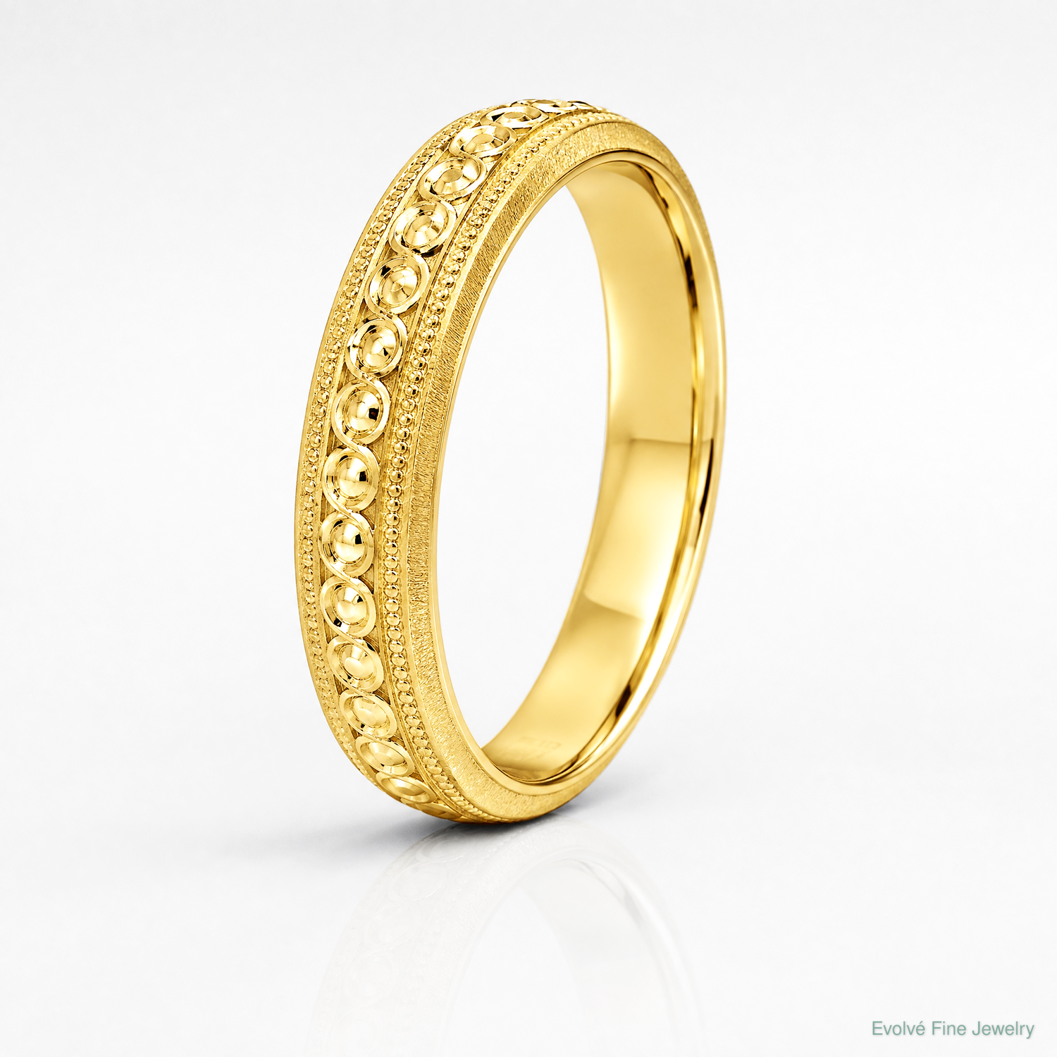 14k 3mm Design Etched Wedding Band - Lifestyle View