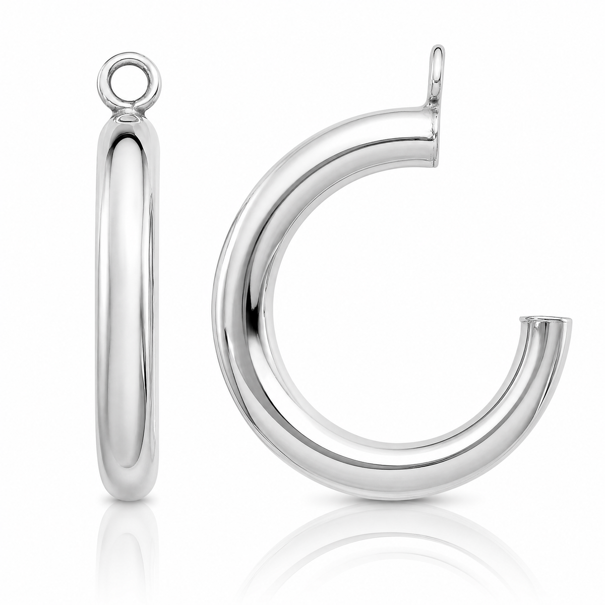 14k White Gold Polished Tube Hoop Earring Jackets - Lifestyle View