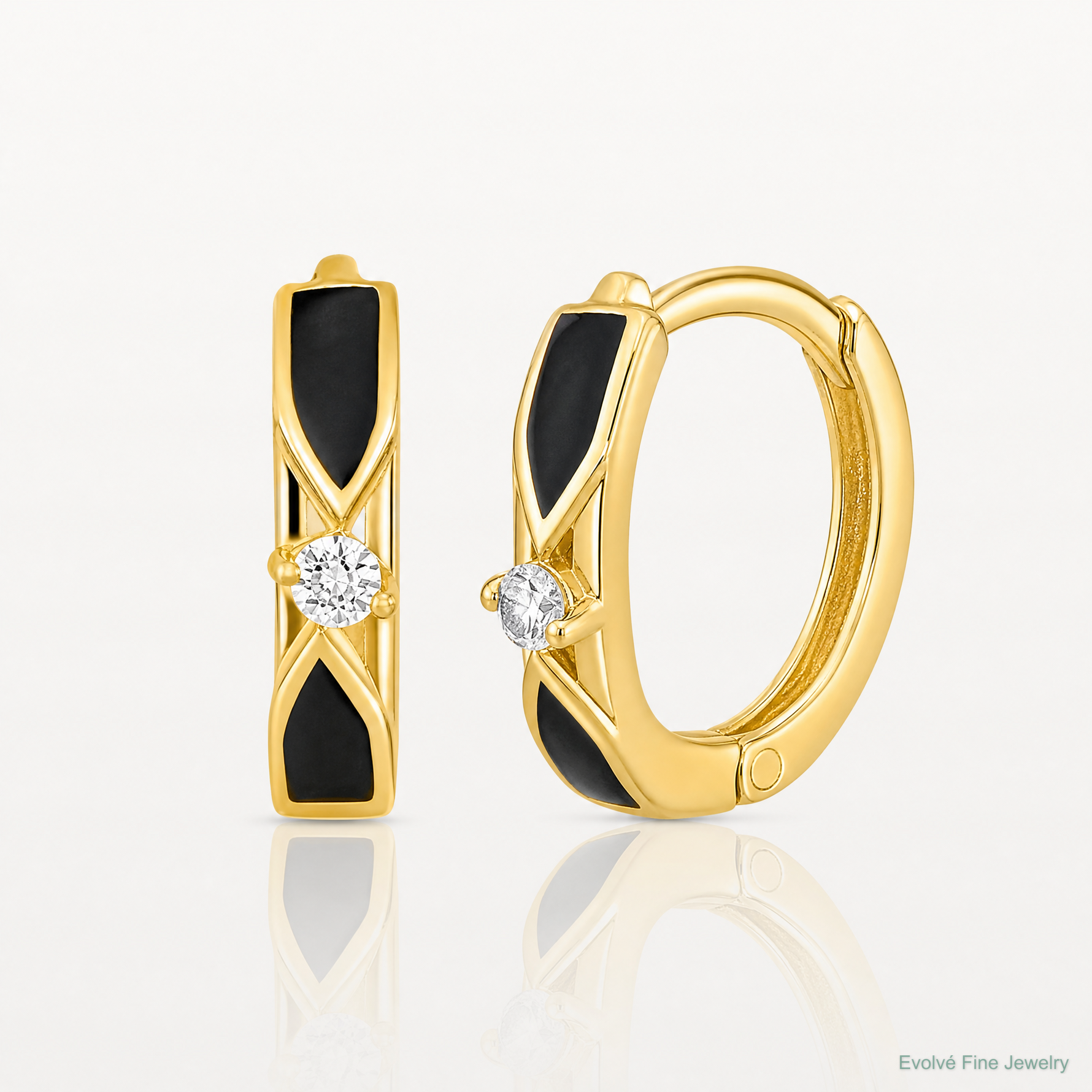 14K Polished Black Onyx Hoop Earrings - Lifestyle View