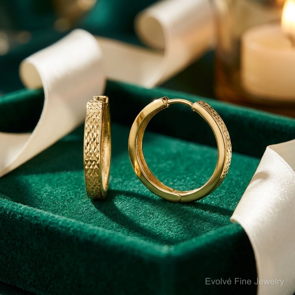 14k Diamond-cut Hinged Hoop Earrings - Lifestyle View